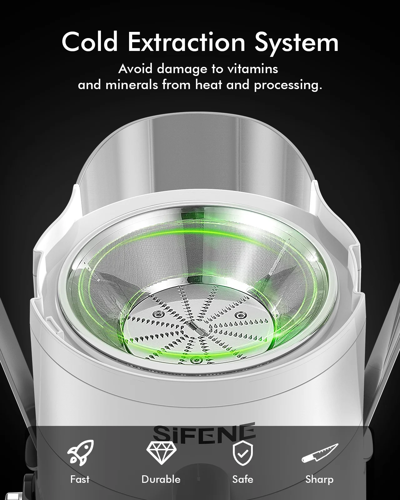 SiFENE Compact Juice Maker, Centrifugal Juice Extractor for Fruit & Vegetable Juice, 3-Speeds, User-Friendly & Easy-Clean, White 4