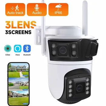 Three Lens PTZ IP Camera Outdoor 6K HD Three Screen WiFi Security Camera Auto Tracking 4K Dual Len Wirelss CCTV Camera iCsee 1