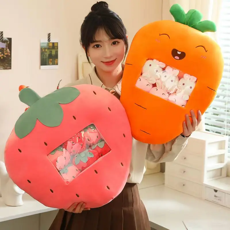 Six Small Toys Inside Cute Cartoon Fruit Plush Pillow Soft Stuffed Sofa Cushion Homdecor Pillow Backrest Children's Gift 5
