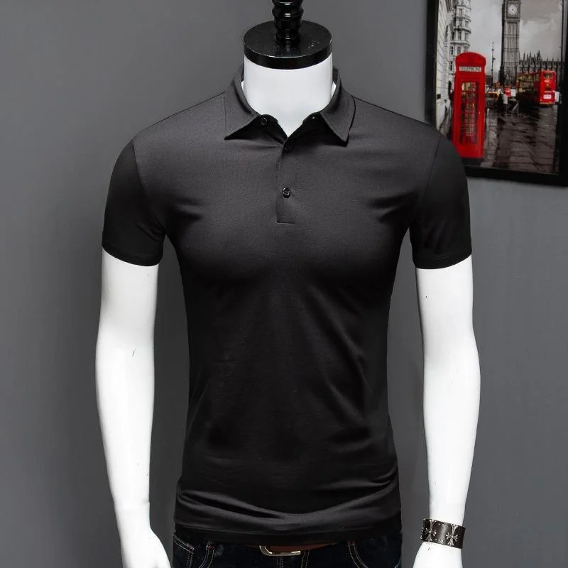 

Men Summer Clothes Youth Solid Color Lapel Short-Sleeved T-Shirt Business Casual Mercerized Cotton POLO Shirt Slim Modal Top