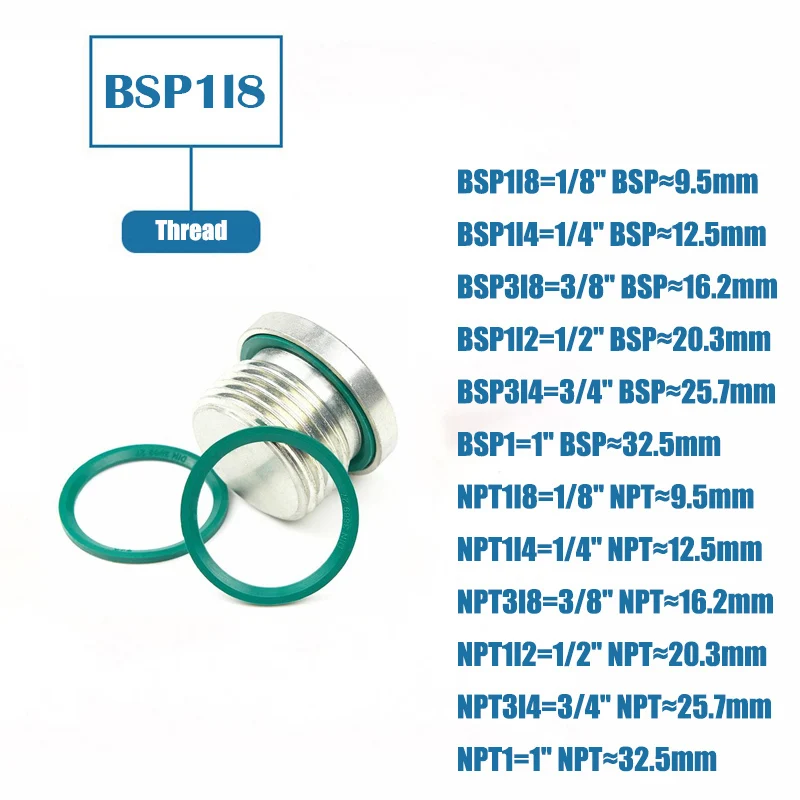 Pipe Plug M8 M10 M12 M14 M16 M18 M20 1/8" 1/4" 3/8" 1/2" 3/4" 1" BSP Metric Male Hex Socket Head ED End Cap FKM Sealing Ring Flange Plug P