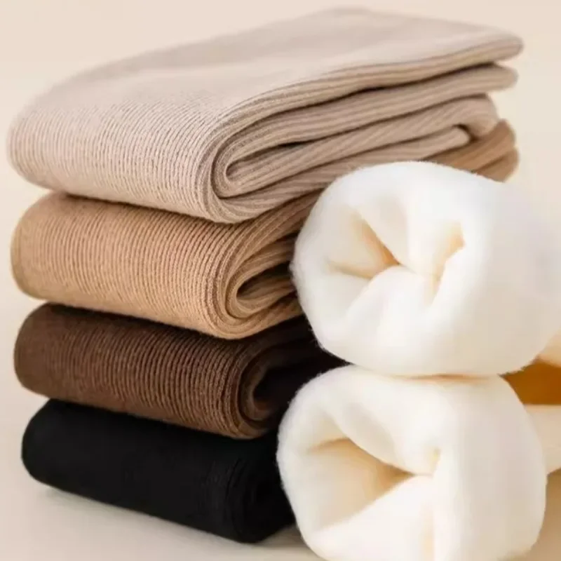 Add Velvet Cotton Sock Cold Resistant Warm Cashmere Middle Tube Socks Autumn Winter Thick Velvet Lining Wool Thermal Hosiery