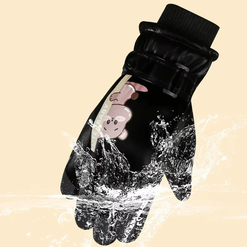 Children Ski Gloves for Girls Boys Winter Waterproof Outdoor Skiing Riding Kids Gloves Thicken Plus Velvet Five Finger