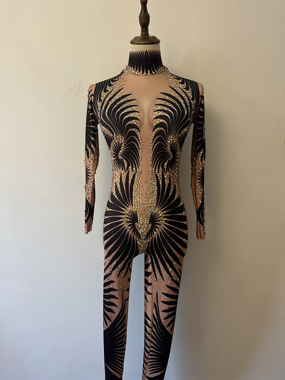 Women Dance Performance Costume Female Stage Wear Party Nightclub Outfit Sparkly Rhinestones Jumpsuit rhinestones dress