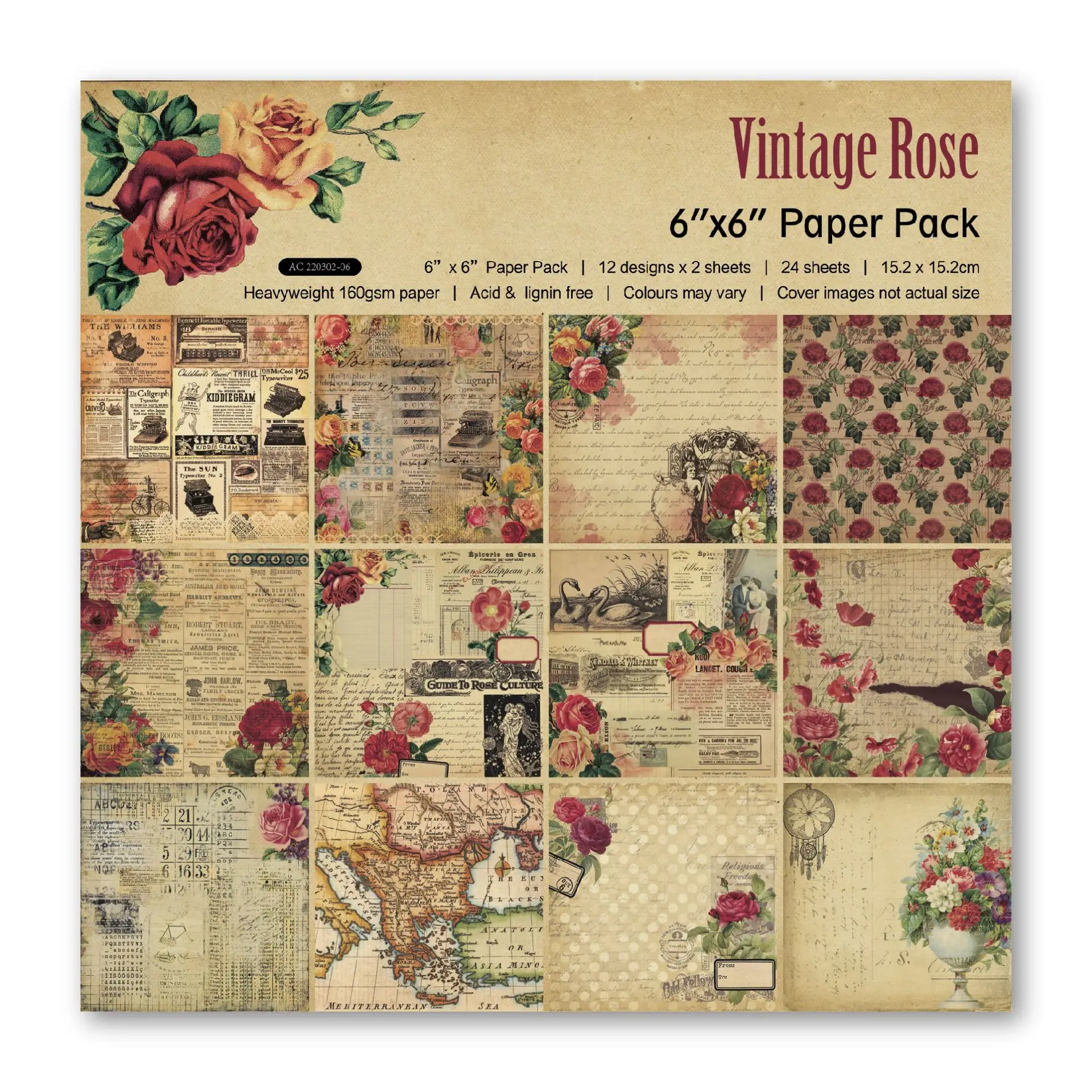 24Sheets/Set Vintage Flower Material Ppaper DIY Scrapbooking Journal Base Collage Photo Props Gift Wrapping Decoration Paper