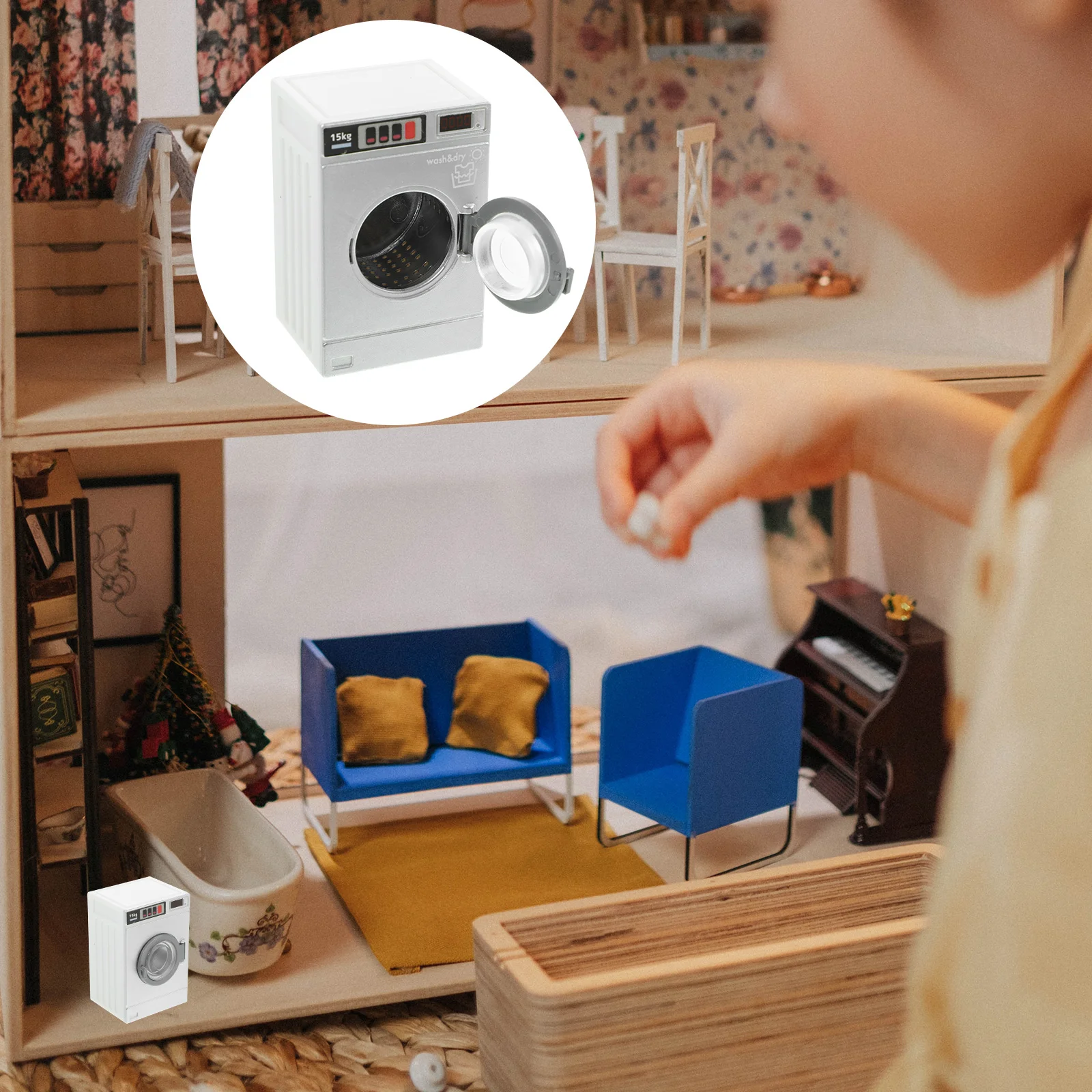 

Mini House Washing Machine House Washing Machine Plastic Miniature Washer Dryer Model for Mini Laundry Room House Accessories