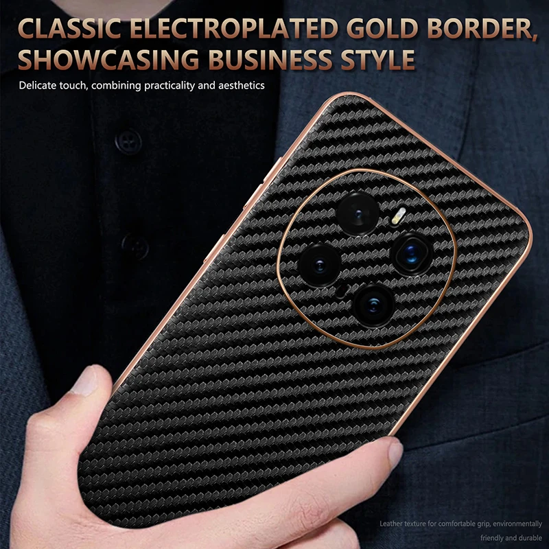 Luxury PU Plating Carbon Fiber Protective Back Cover Case for Huawei Honor Magic Series