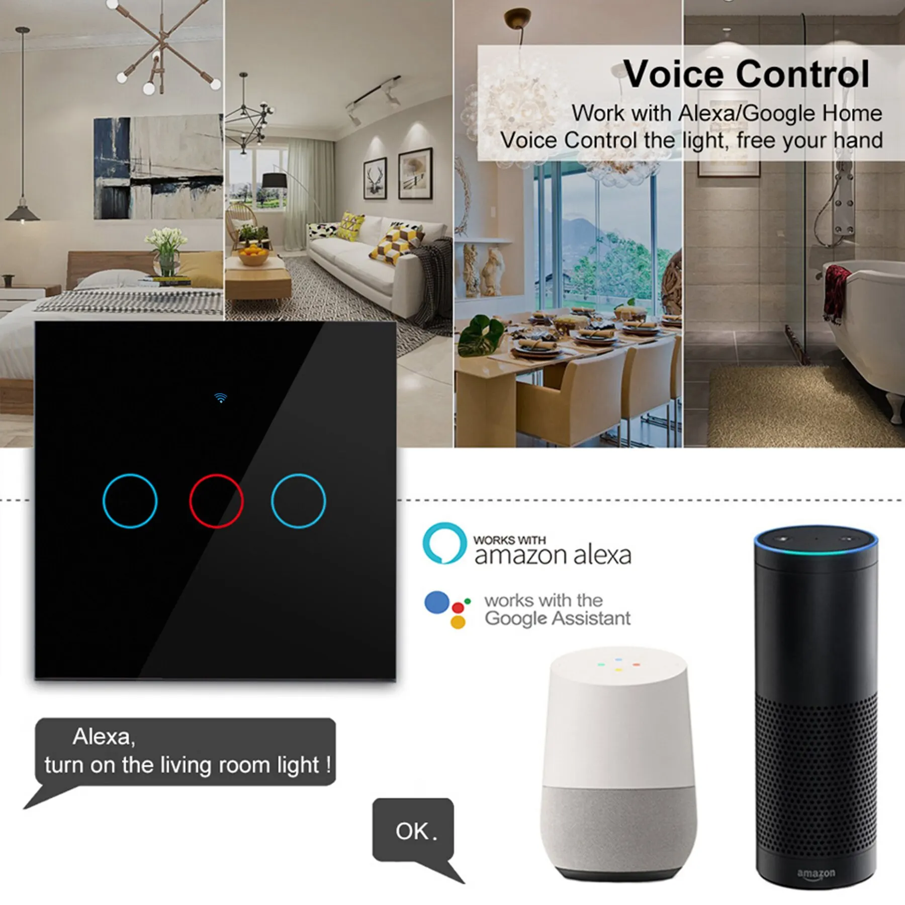 Smart Switch Work With Tuya WiFi Works With Alexa With Without Neutral Wire Wireless RF433 Wall Touch Sensor Switch smart switch