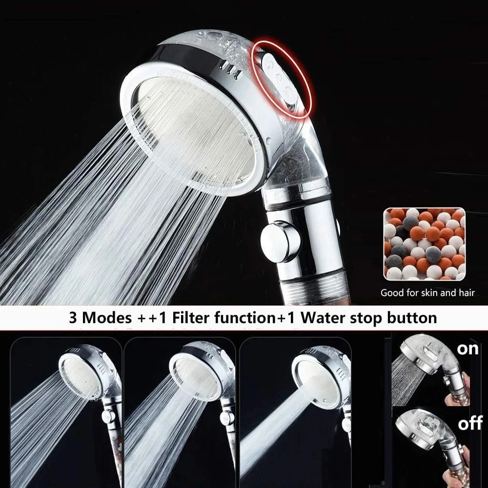New 3 Modes adjustable nozzle Booster handheld bathroom shower Removable and washable anion filter shower Bathroom Accessories 2