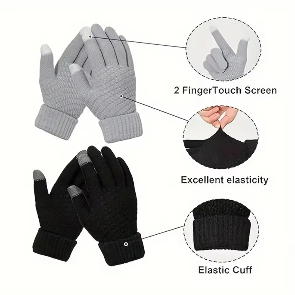 Winter Gloves Men's and Women's Minimalist Knitted Mobile Touch Screen Operation Thick and Warm Outdoor