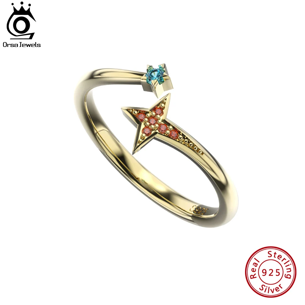 

ORSA JEWELS Real 925 Sterling Silver Sparkling Blue Star Red CZ Stackable Rings for Women Wedding Engagement Jewelry EQR41