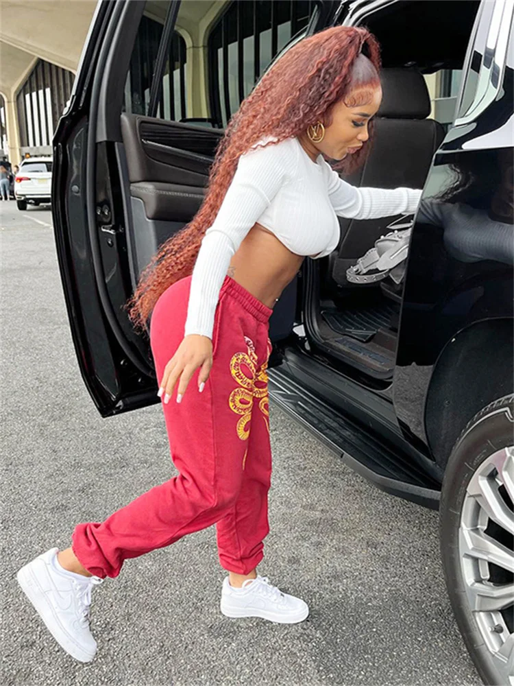 Fall Fashion Women Streetwear Sweatpants High Waist Print Pants Women