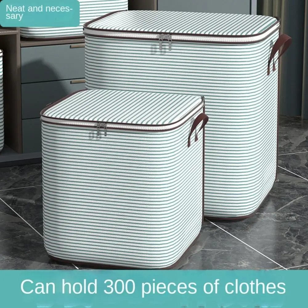 

Stripe Quilt Storage Bag Large Capacity with Handles Dust-proof Storage Containers Foldable Sorting Storage Box