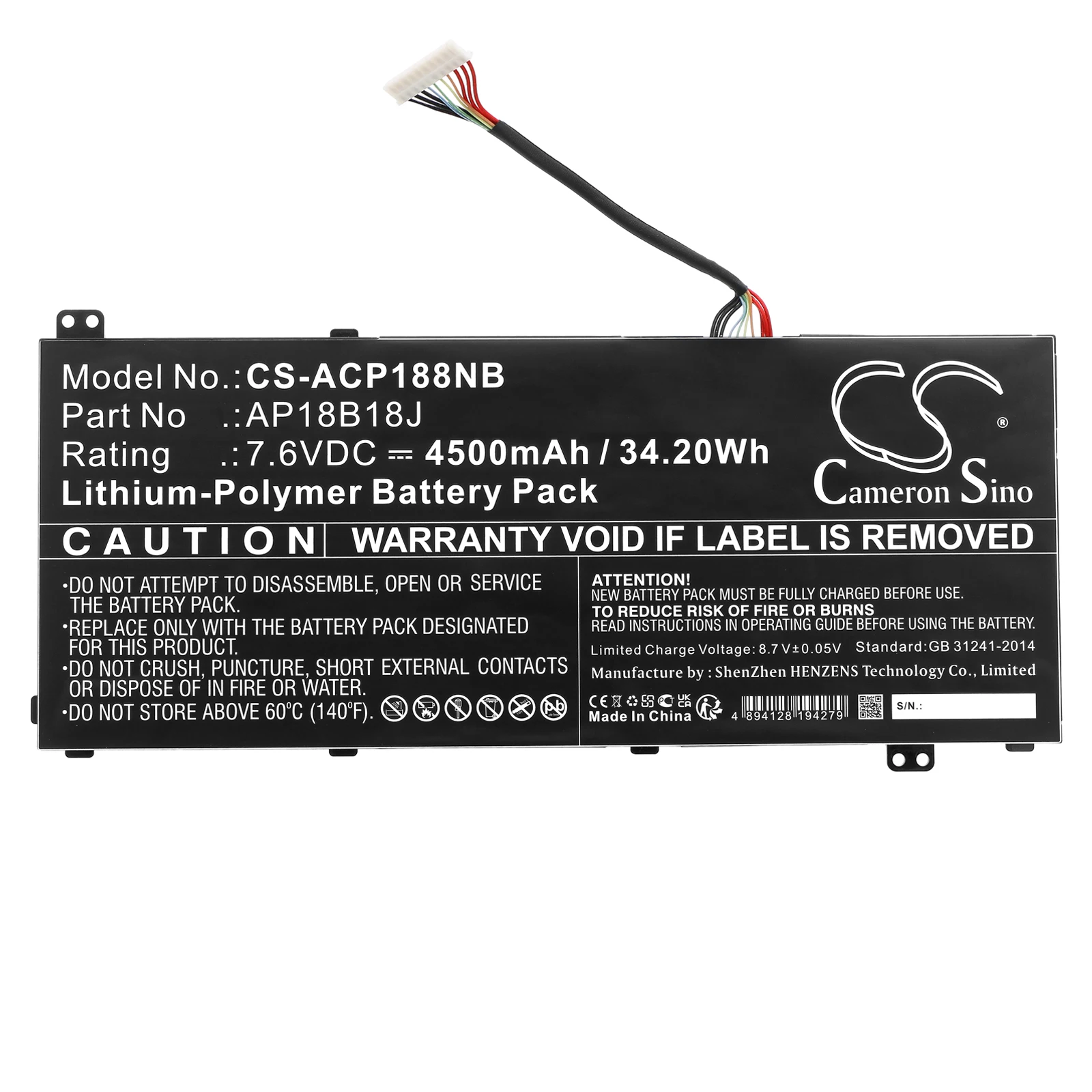 

laptop battery for 4500mAh Li-Polymer 7.6V 34.20Wh for Acer Aspire 3 A314-32 Aspire 3 A314-32-C00A Aspire 3 A314-32-C087