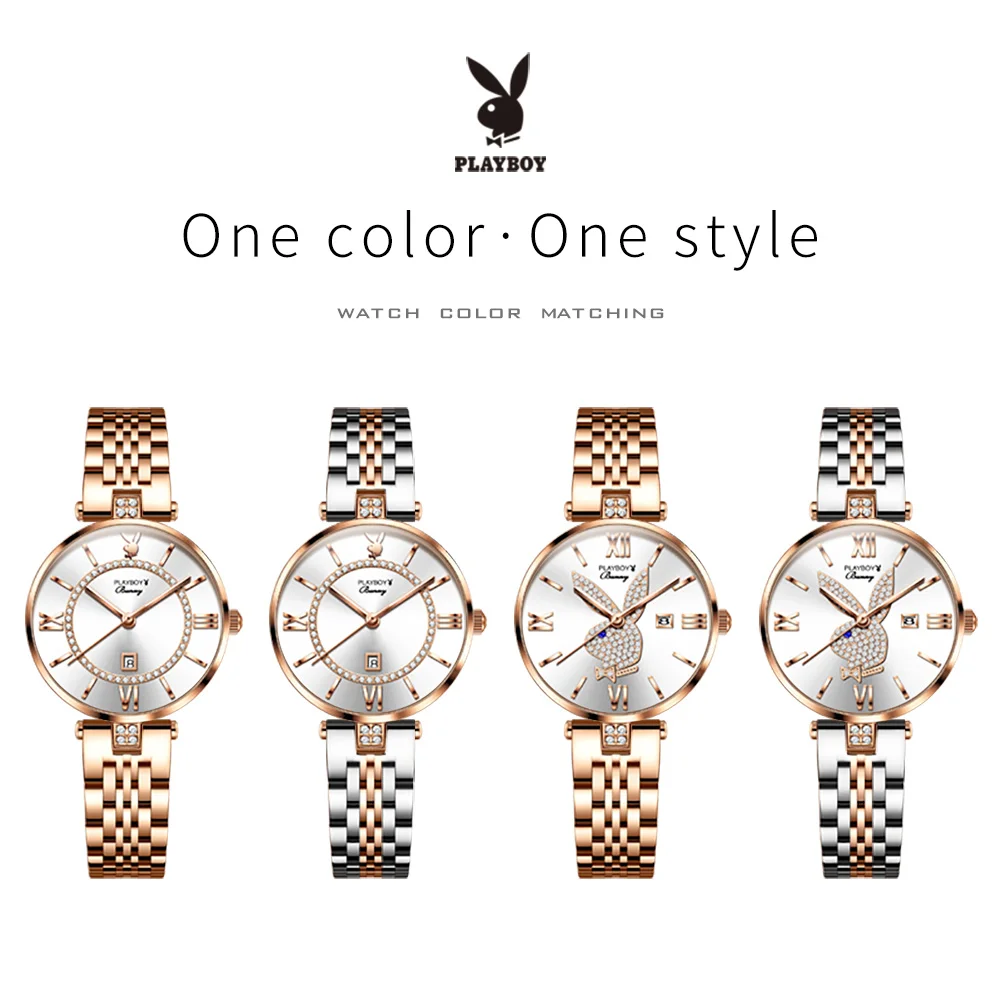 PLAYBOY Casual Fashion Quartz Watch for Women Original Luxury Trend Woman Wristwatches Waterproof Stainless Steel Ladies Watches 6
