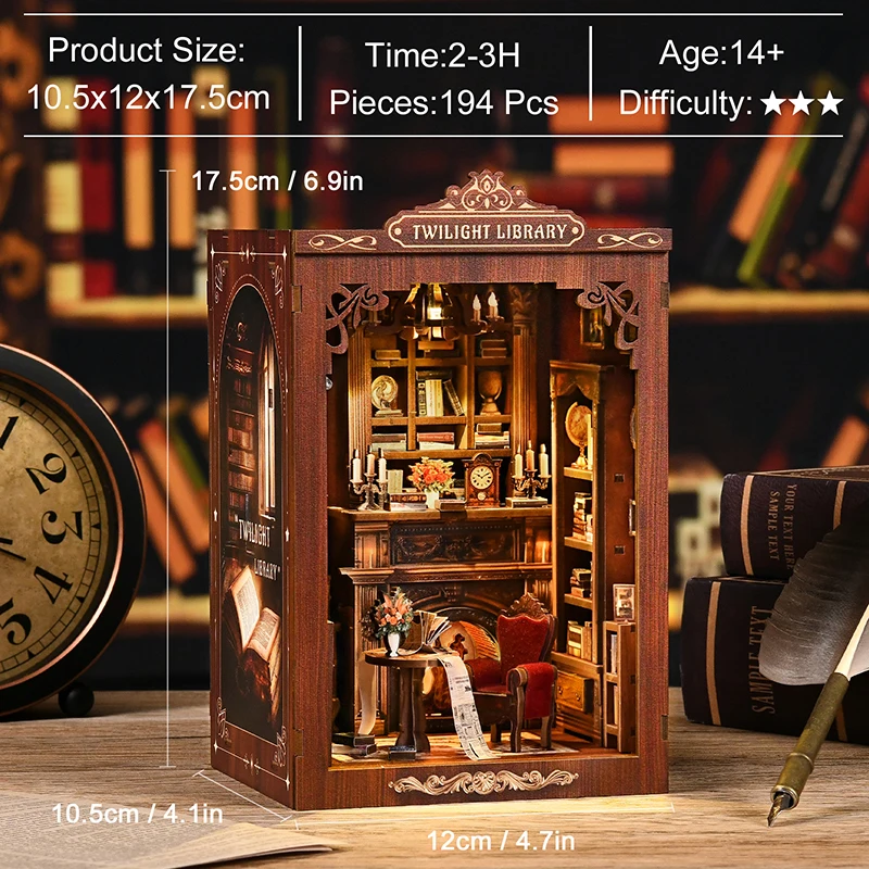 DIY Book Nook Kit Miniature Wooden Dollhouse with Light for Bookshop Memories Gifts