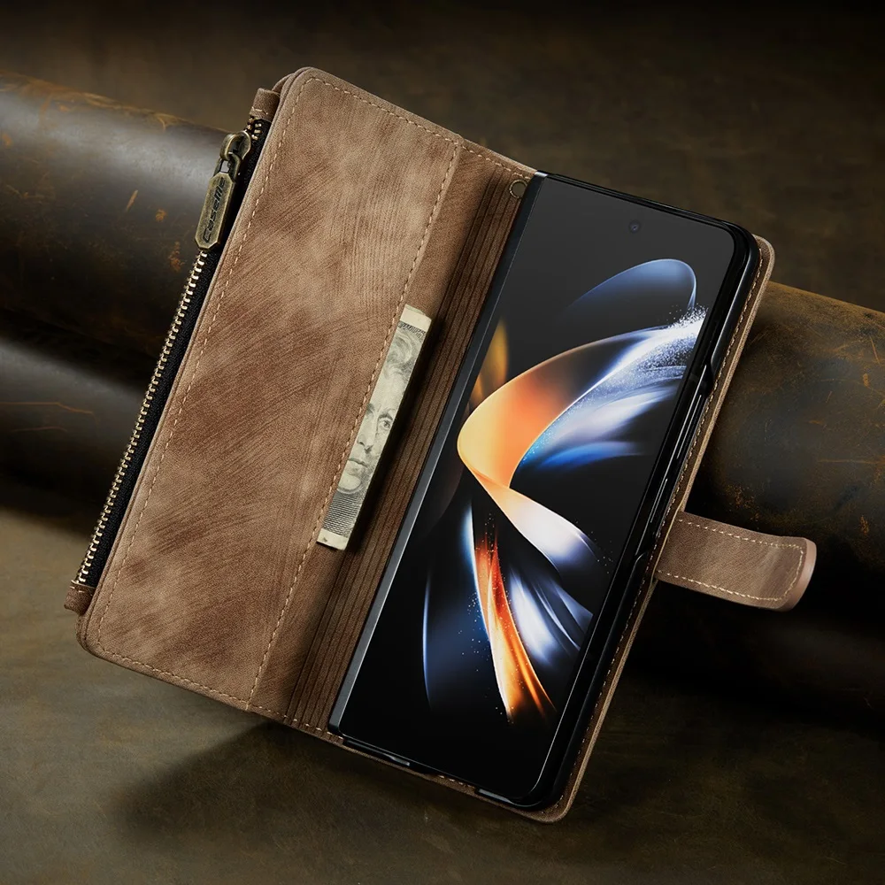 Retro Matte Wallet Leather Case for Samsung Galaxy Z Fold4 Flip Cover Z Fold3 5G Z Fold 4 3 Lanyard Wristlet Storage Portable