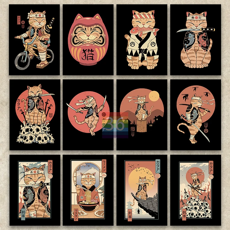 Catana Japanese Cat Vintage Poster Canvas Printing Catana Japanese Cat Wall Art Picture Vintage Home Room Decorazione Della Parete Regalo