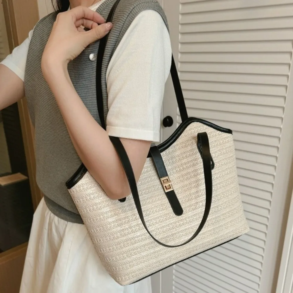 Borsa a Tracolla di Grande Capacità, Design Versatile, Borsa Intrecciata a Mano, Stile Ecologico e alla Moda - immagine 5