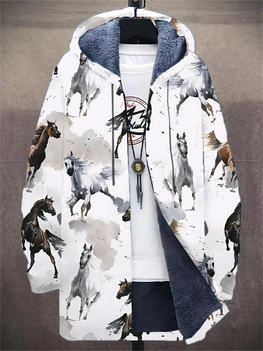 2023 new autumn and winter men's coat warm fleece hooded sweatshirt animal series daily zipper sports casual jacket
