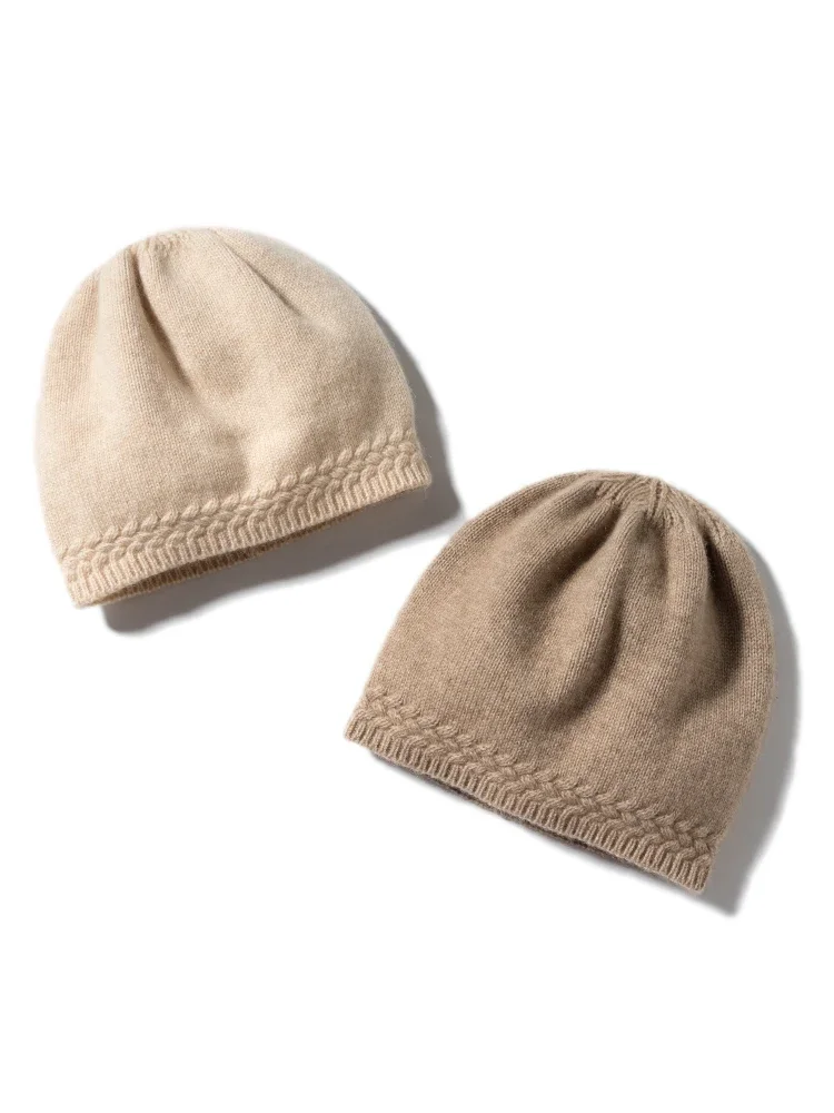 Autumn Winter Women Cashmere 35% Beanie Hat Thick Casual Hat Bottom Pattern Warm Soft Wool Real Pushmina Cap 2