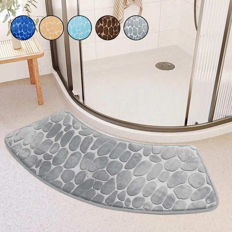 

Bathroom Floor Mat Pebble Embossed Carpet Curved Scalloped Mat Non-slip Area Rug Absorbent Floor Mat Toilet Shower Bath Mat