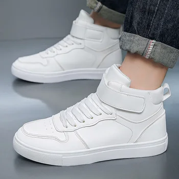 White Vulcanized Sneakers Men's Flat Comfortable Shoes Lace up Zapatillas Hombre Autumn Spring High Top Sneakers Plus Size 39-48 1