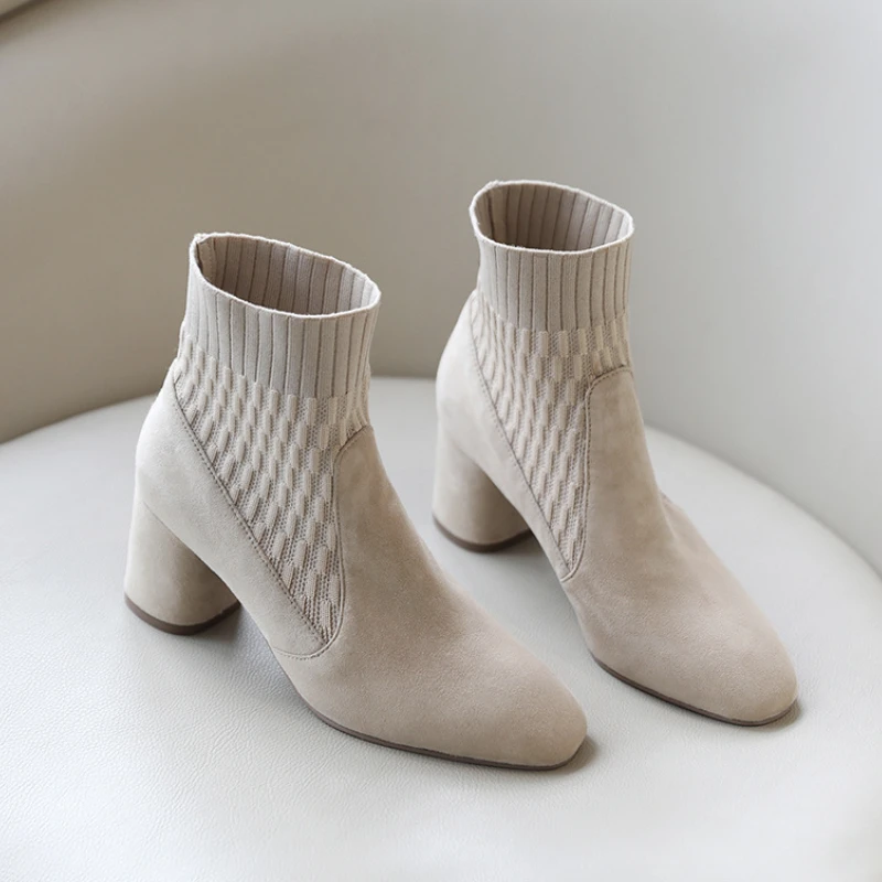 Women's Heel Socks Ankle Boots Women's Knitted Ankle Boots Pointed