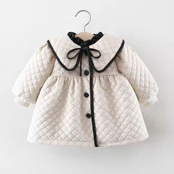 0-4 year old winter children's coat New girls' long sleeved cotton coat Warm lapel coat Simple coat Girls' clothes Girls' coat