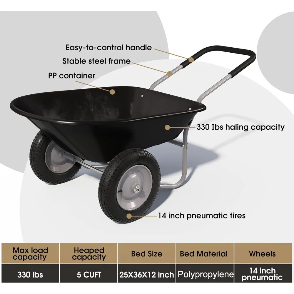 ARNOT Enlarged 2-Wheel Wheelbarrow, Easy Loading and Dumping Garden Cart, Heavy Duty Utility Dump Cart for Outdoor Lawn Yard