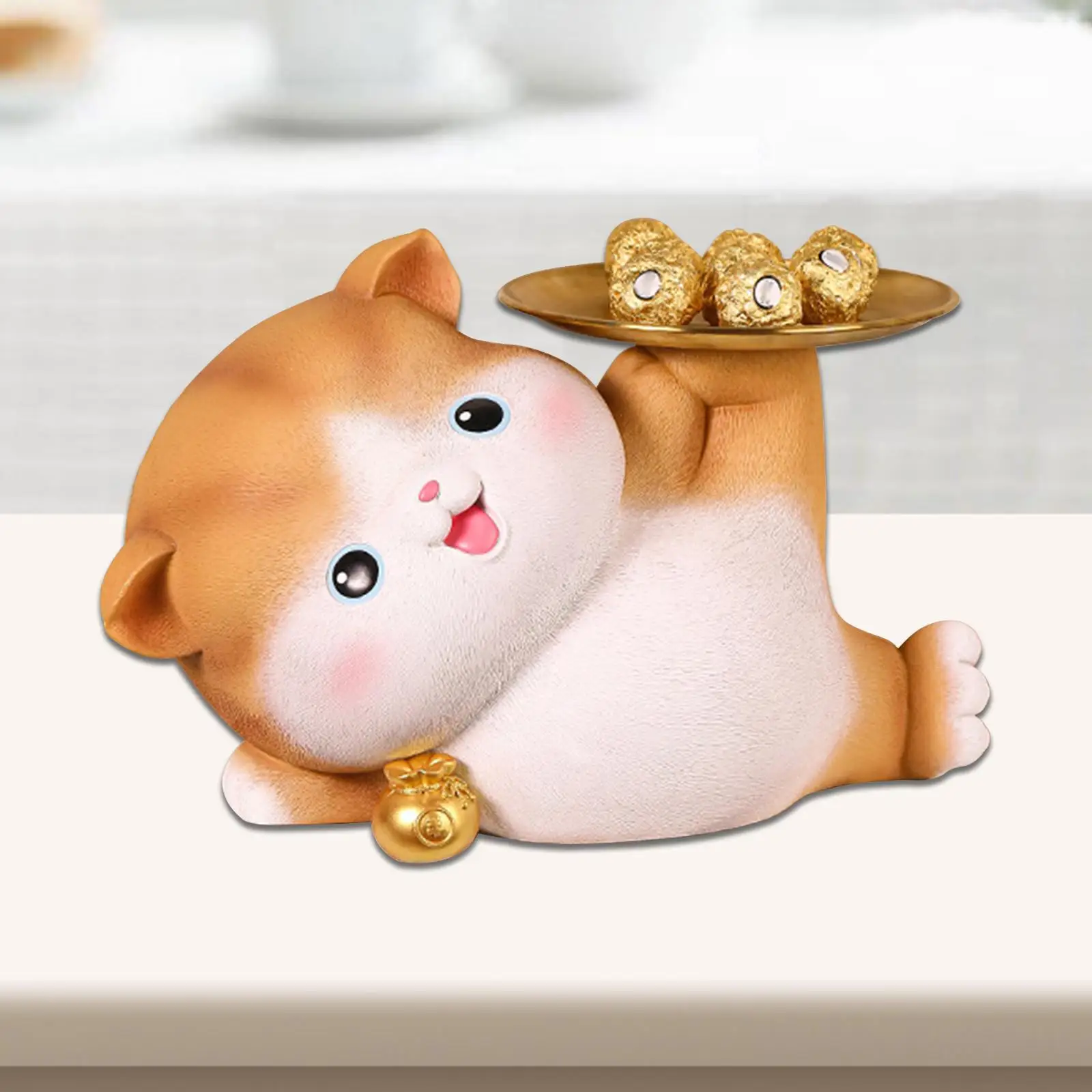 Cat Statue Keys Holder Decoration Gifts Resin Figurine Figurine Jewelry Trinket Tray for Cabinet Book Shelf Bathroom Office Home