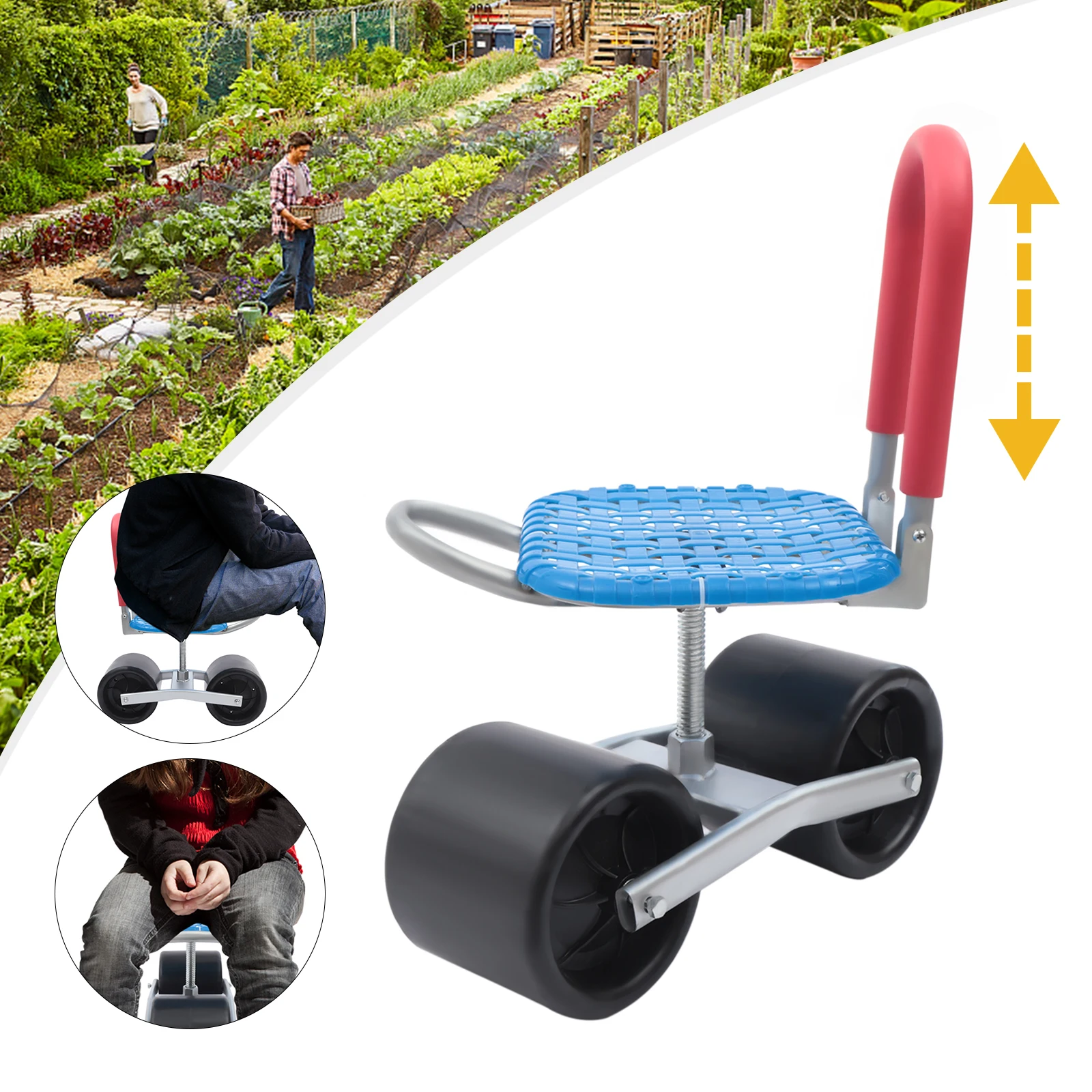 Garden Cart Rolling Stool With Wheels Stable Workseat Sturdy Cart Adjustable Seat Height And Direction Gardening Helper