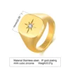 Bague Pinky, bague chevalière, bague pour hommes et femmes, bagues chevalières florales en acier inoxydable, bague céleste étoile du nord CZ