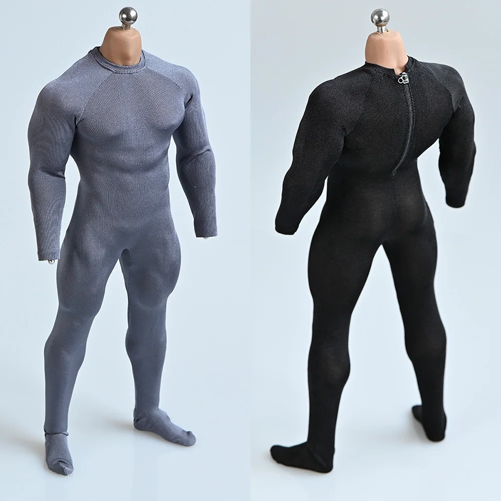 

Black Grey Color 1/6 Men's One-piece Base Coat Stretch Ice Silk Bodysuit with Zipper for 12 inch M35 Muscle Action Figure Body