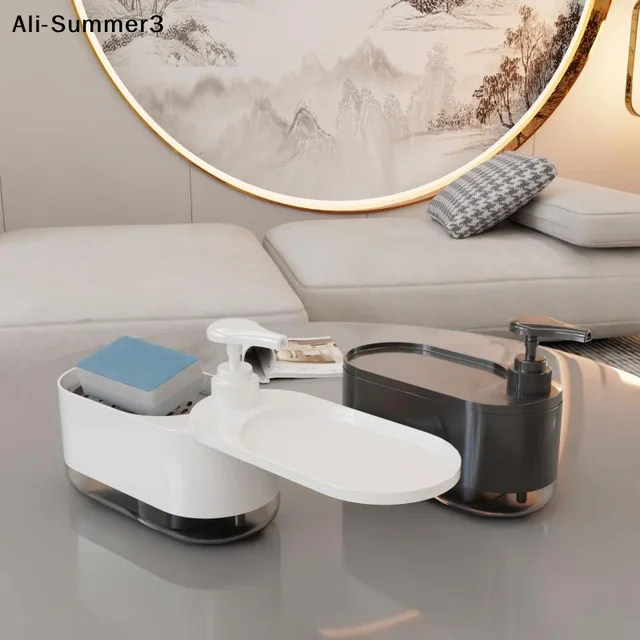 ที่จ่ายสบู่พลาสติกขนาดใหญ่สำหรับห้องน้ำ ปี 2025 1 ชิ้น พร้อมที่วางฟองน้ำ แบบกดด้วยมือ 6