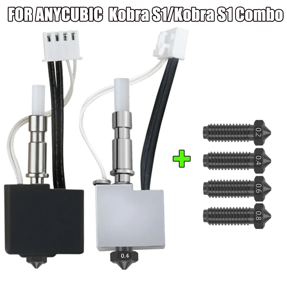 HzdaDeve Hotend voor Kobra 3 Combo printkop extruder kit verwarming blok verwarmingspatroon thermistor met extra 0,4 mm gehard staal mondstuk messing mondstuk siliconen afdekking voor Anycubic Kobra