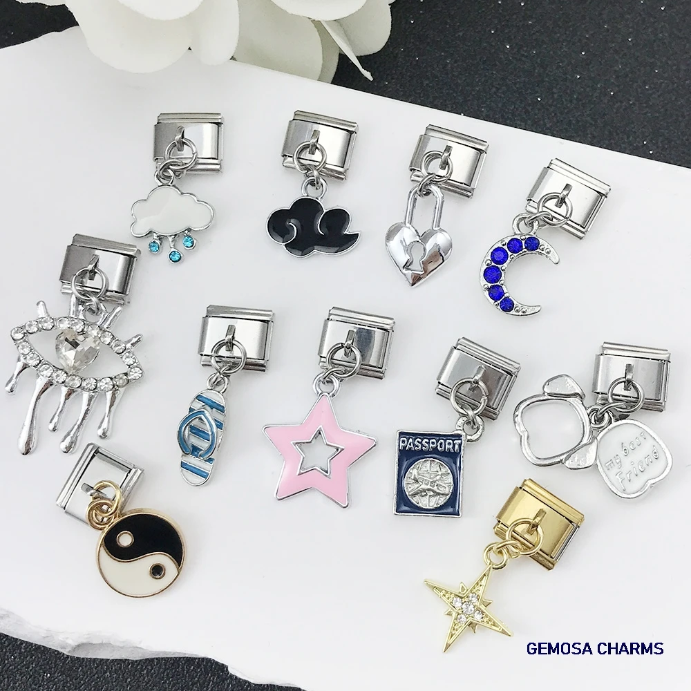 GEMOSA Charm-Anhänger, Skateboarding, Wolken, Regenbogen-Engel, Tränen, italienischer Link, passend für 9 mm Armbänder, DIY-Edelstahl-Schmuck