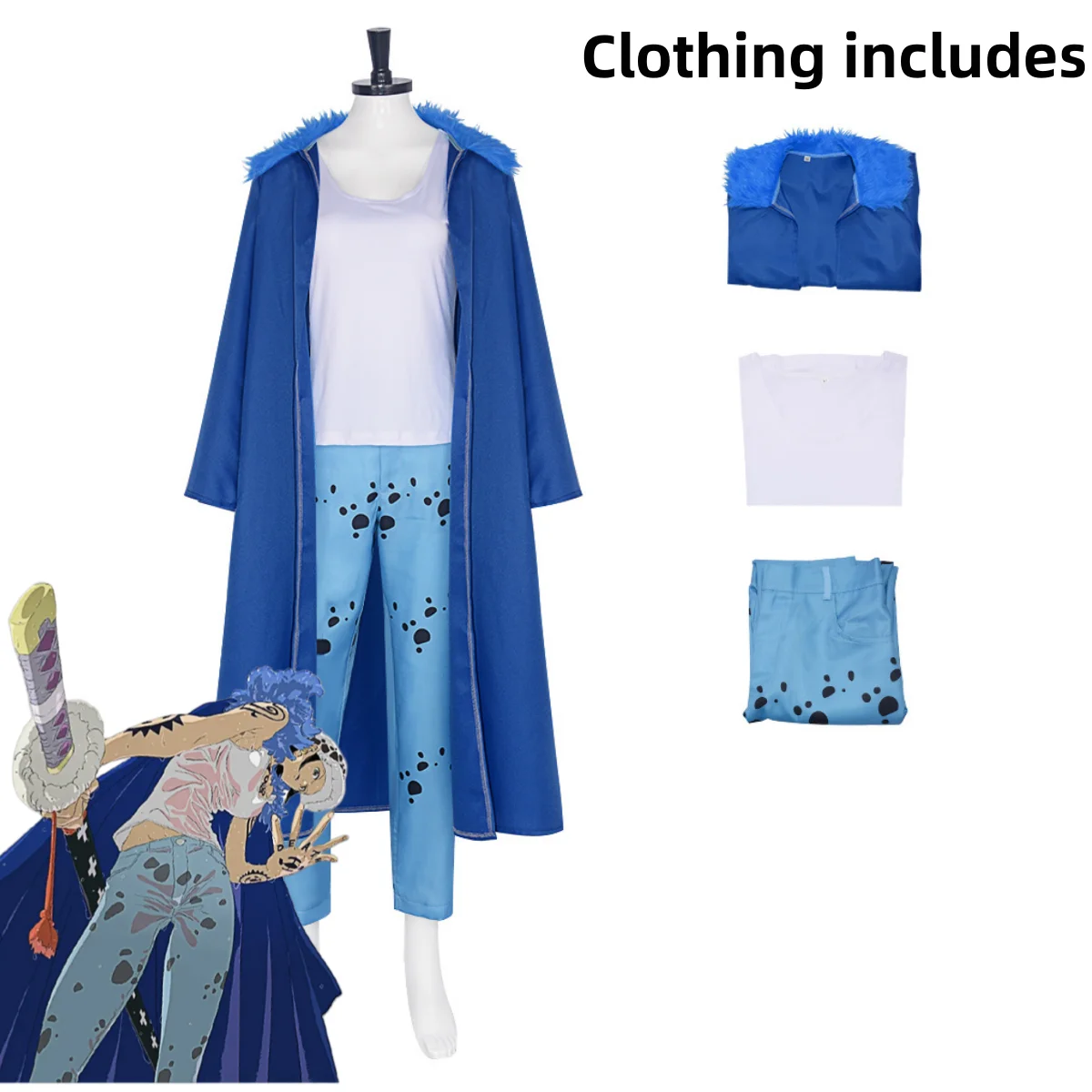 One Piece: Trafalgar Law | Blue Coat Cosplay Costume 27 One Piece Trafalgar Law White Coat Cosplay Costume