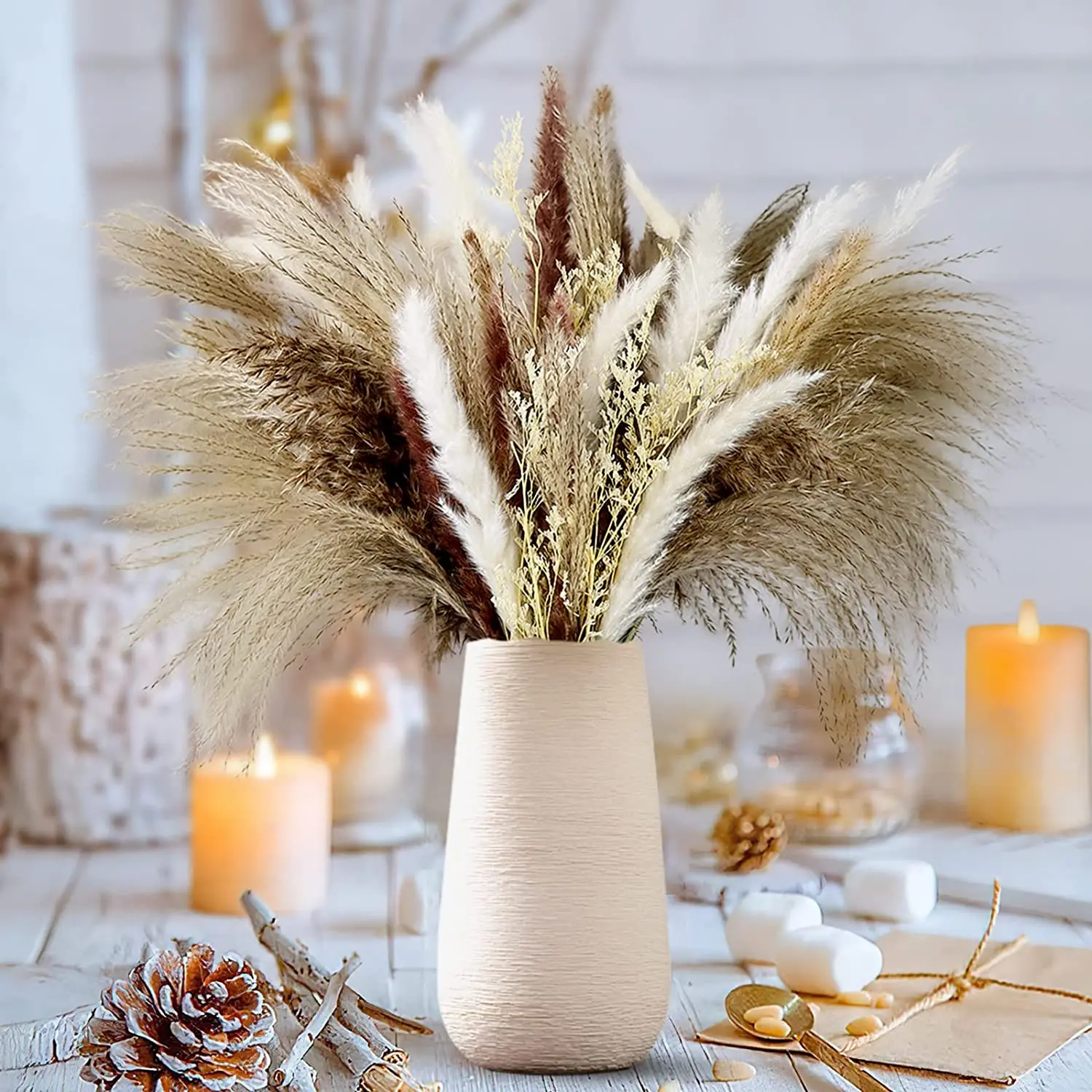

80PCS Natural Dried Flowers Pampas Grass Reed Bunny Rabbit Tail Bouquet for Boho Home Room Decor Accessories Wedding Decoration