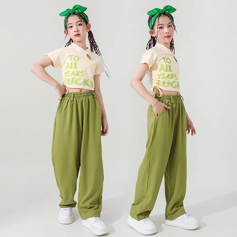 

Children Hip Hop Clothes Summer Street Dance Costume Girls Crop Tops Loose Pants Kpop Outfit Jazz Dance Practice Wrear YS4869