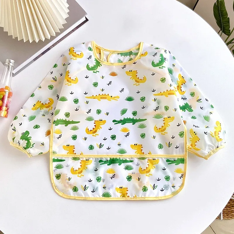 Baby Bibs Cute Colorful Cartoon Waterproof Bib Infant Eating Children Drawing Long Sleeve Apron Self Feeding Baby 0-3 Years 5