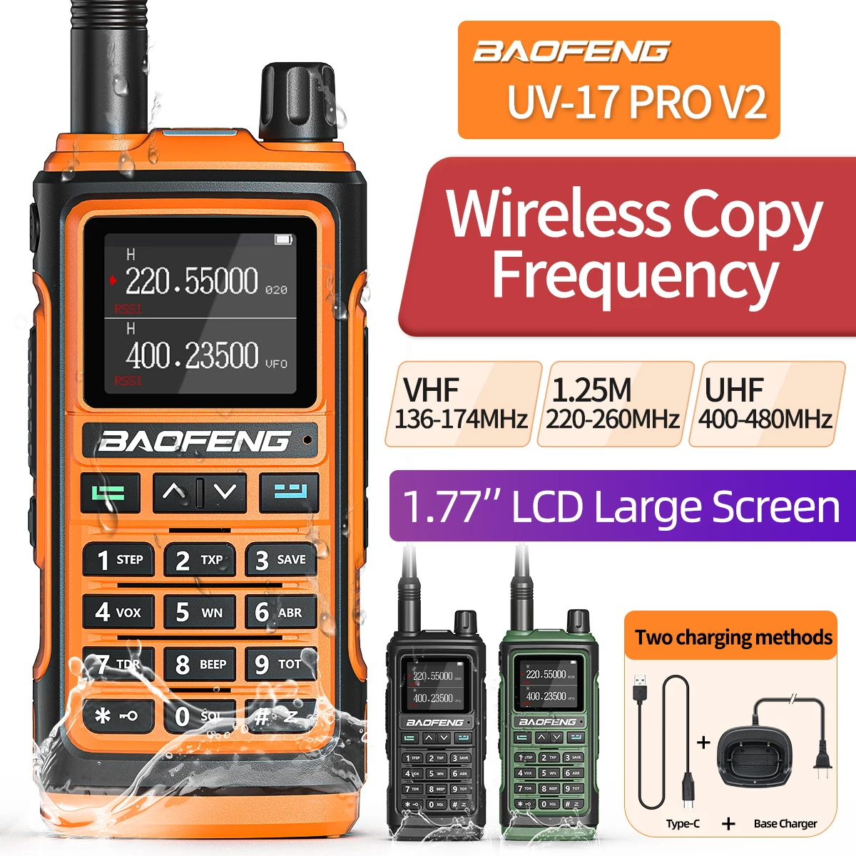 Baofeng UV-17 프로 V2 워키토키, 무선 복사 주파수 999CH 장거리 업그레이드 UV-5R K5 21 프로, 휴대용 양방향 햄 라디오 
