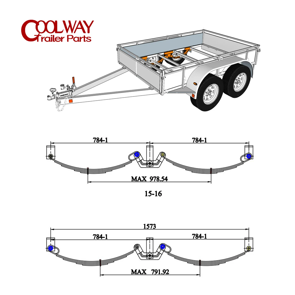 Rolo basculante de eixo duplo para caravana, 5 folhas Tandem Trailer, suspensão de mola, cavalo flutuador, peças RV, acessórios campista