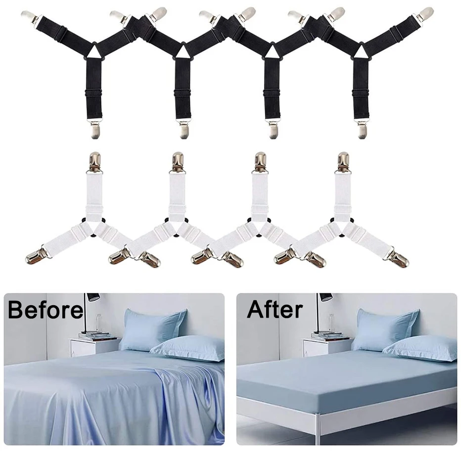 Bed Sheet Holder Straps, Adjustable Bed Sheet Fastener and 2 Way Mattress  Cover Holder Fasteners with Duty Grippers Clip