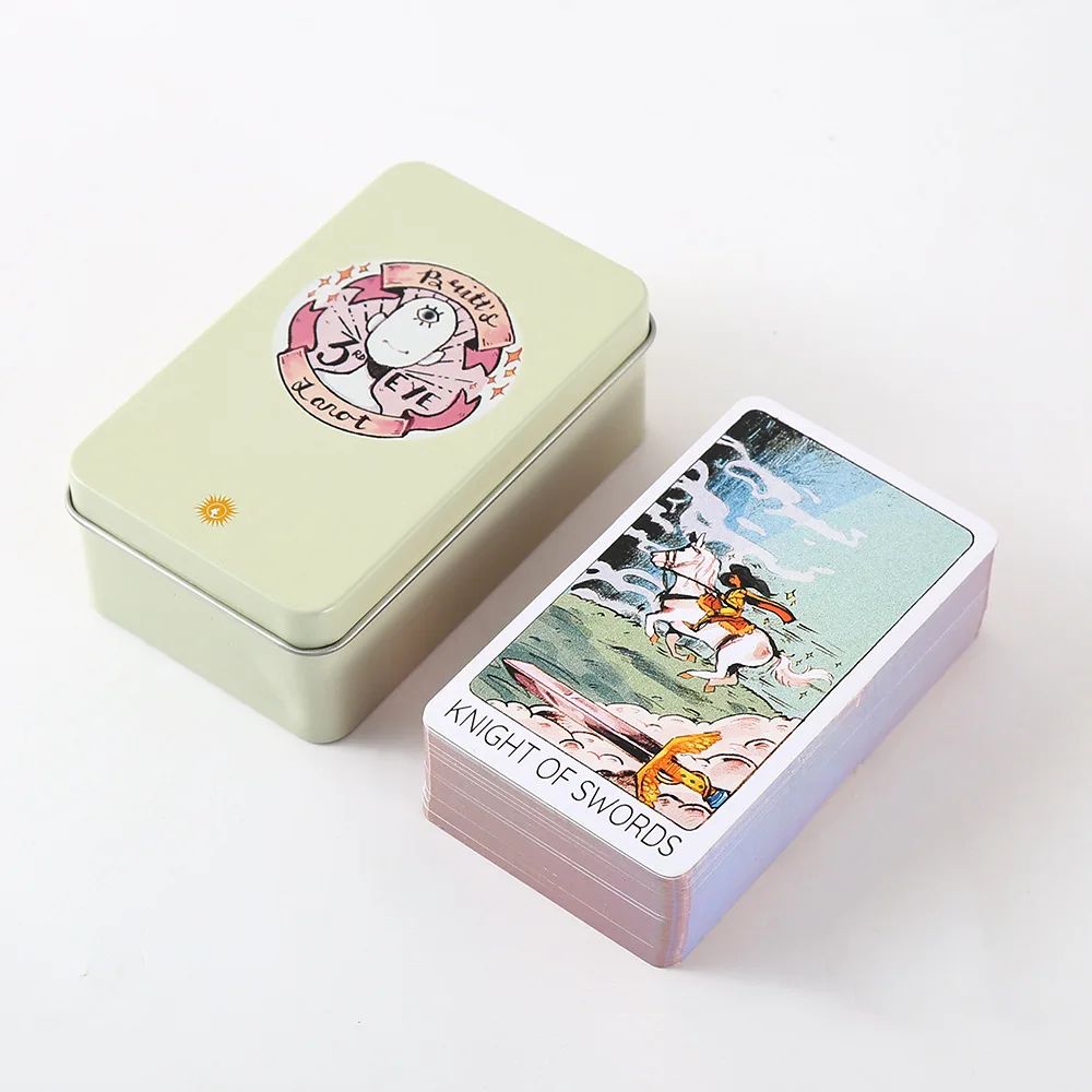 【New arrival】 Britt's Third Eye Tarot cards in Metal Tin Box 10cm*6cm board games gold white-plated Edge 78 cards with paper manual.