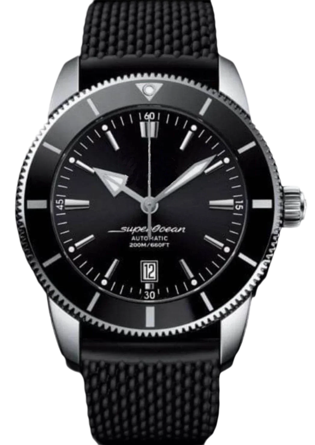 

Luxury New Men Black Automatic Mechanical Watch Stainless Steel Rubber Superocean Watches 46mm