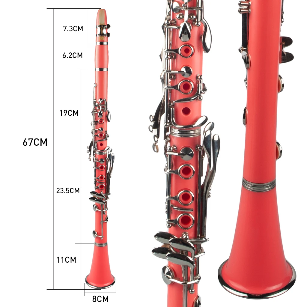 Pink Bb Clarinet Woodwind Band & Orchestra Musical Instruments For Beginners Includes Mouthpiece Reeds Carry Protecting Case SET