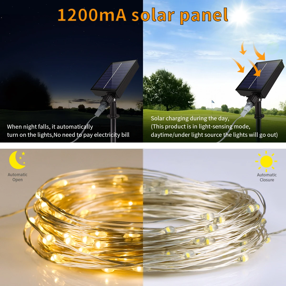 Large Size Solar Panel LED Solar Light Copper Wire Fairy Lamp String 50M  100M Outdoor Waterproof Garden Garland Christmas Decor - AliExpress