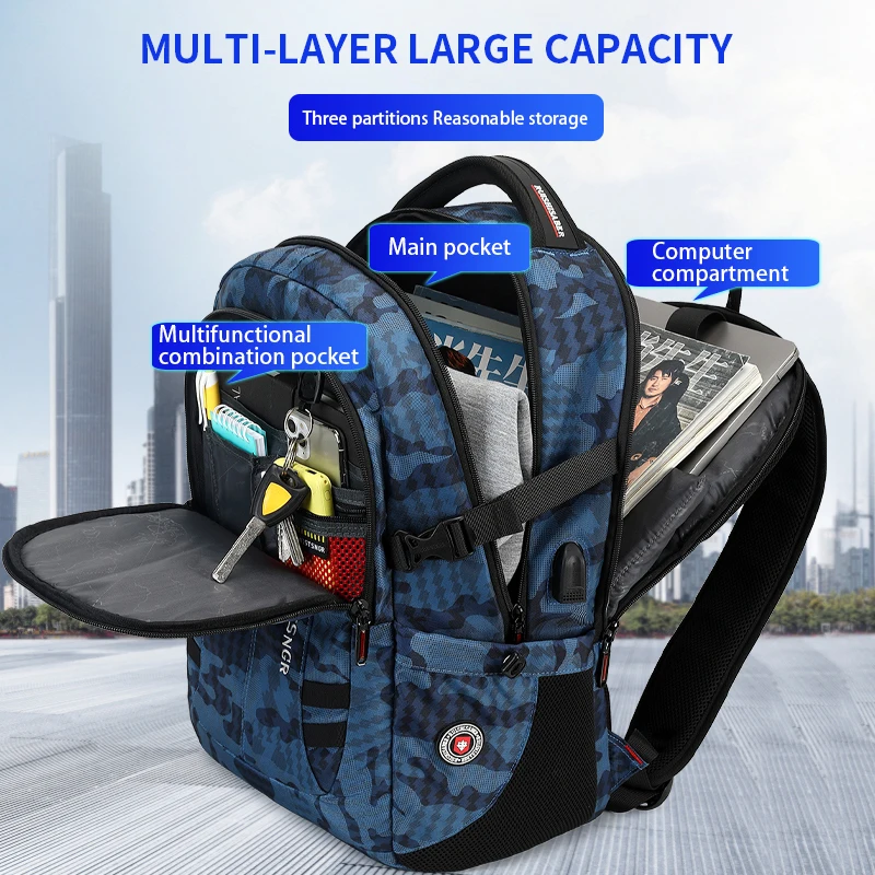 Waterproof 15.6 Inch Laptop Backpack Men USB Charging Anti-theft Swiss Backpack Travel Women Rucksack Male School Bag Mochila 3