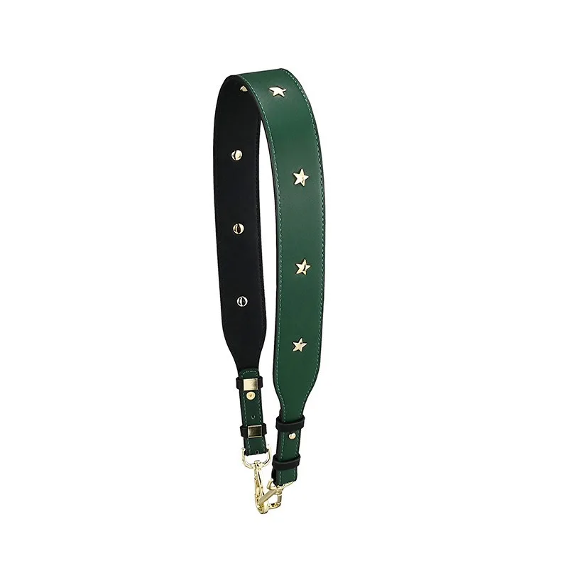 Women's Fashion Leather Bag Strap with Star Rivets - Adjustable 4CM Wide Shoulder Handle